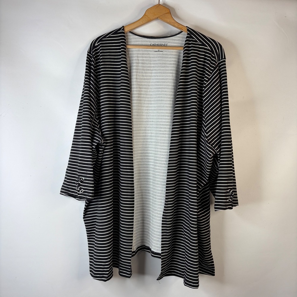 Catherines Cardigan Women 4X Black White Striped Lace Up Suprema Layering